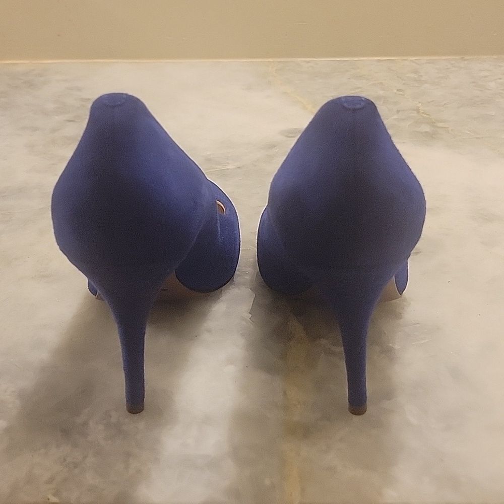 NEW J Crew Blue Suede Mona Modest Rounded Toe Heels Office Pumps Work 7.5 Y2k - Picture 6 of 8